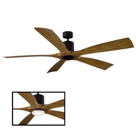 Modern Forms 5-Blade Smart Ceiling Fan 70" Matte Blk Distressed Koa w/Remote Control (Light Kit Sold Separately) FR-W1811-70